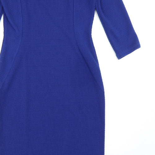 Marks and Spencer Womens Blue Polyester Pencil Dress Size 12 Boat Neck Pullover - Panelling
