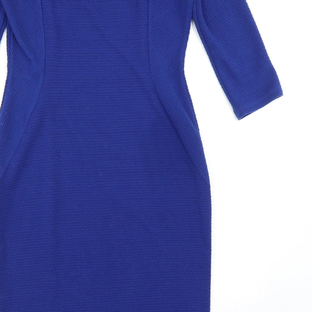Marks and Spencer Womens Blue Polyester Pencil Dress Size 12 Boat Neck Pullover - Panelling