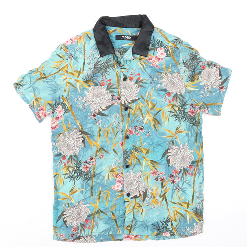 Jade Mens Multicoloured Geometric Viscose Button-Up Size XS Collared Button - Plant Print
