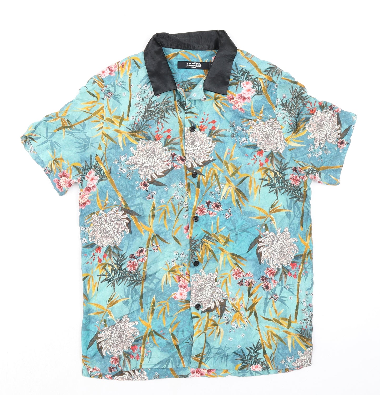 Jade Mens Multicoloured Geometric Viscose Button-Up Size XS Collared Button - Plant Print