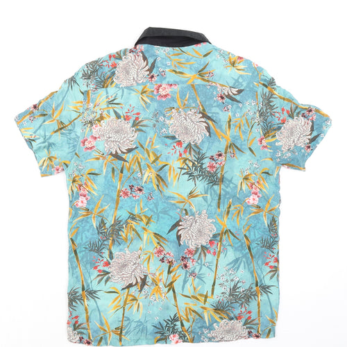 Jade Mens Multicoloured Geometric Viscose Button-Up Size XS Collared Button - Plant Print