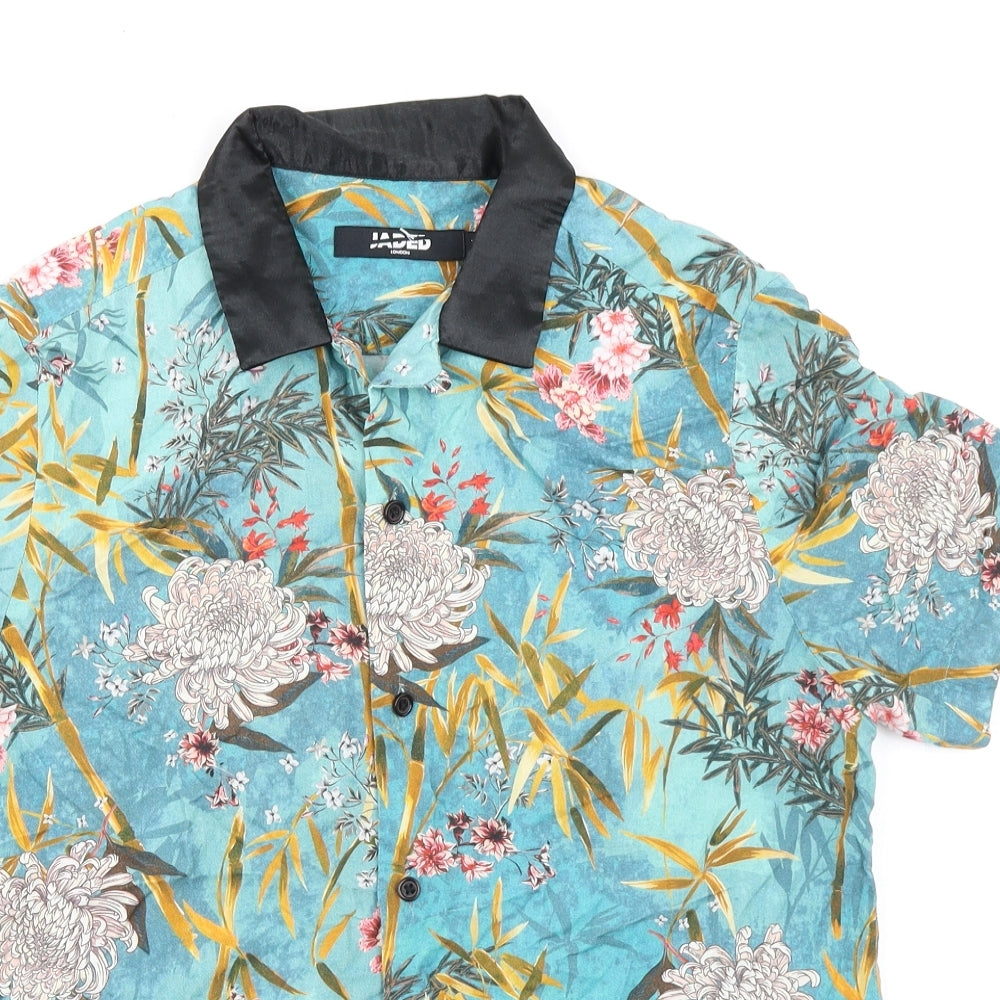 Jade Mens Multicoloured Geometric Viscose Button-Up Size XS Collared Button - Plant Print