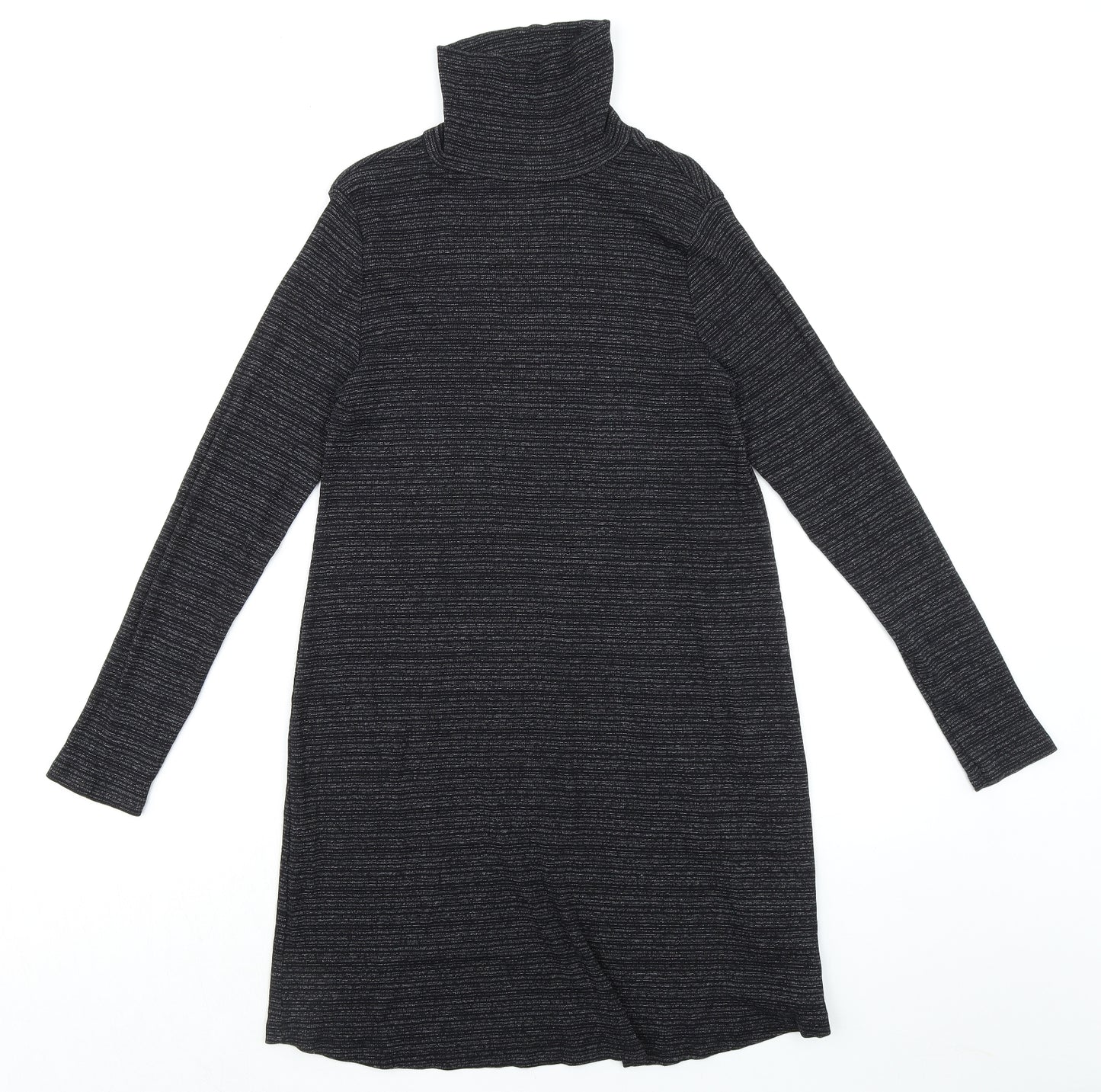 New Look Womens Black Striped Cotton Shift Size 14 Roll Neck Pullover