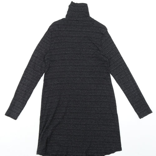 New Look Womens Black Striped Cotton Shift Size 14 Roll Neck Pullover