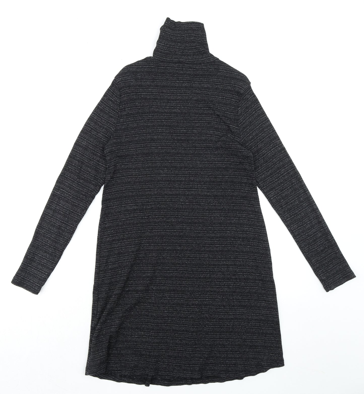 New Look Womens Black Striped Cotton Shift Size 14 Roll Neck Pullover