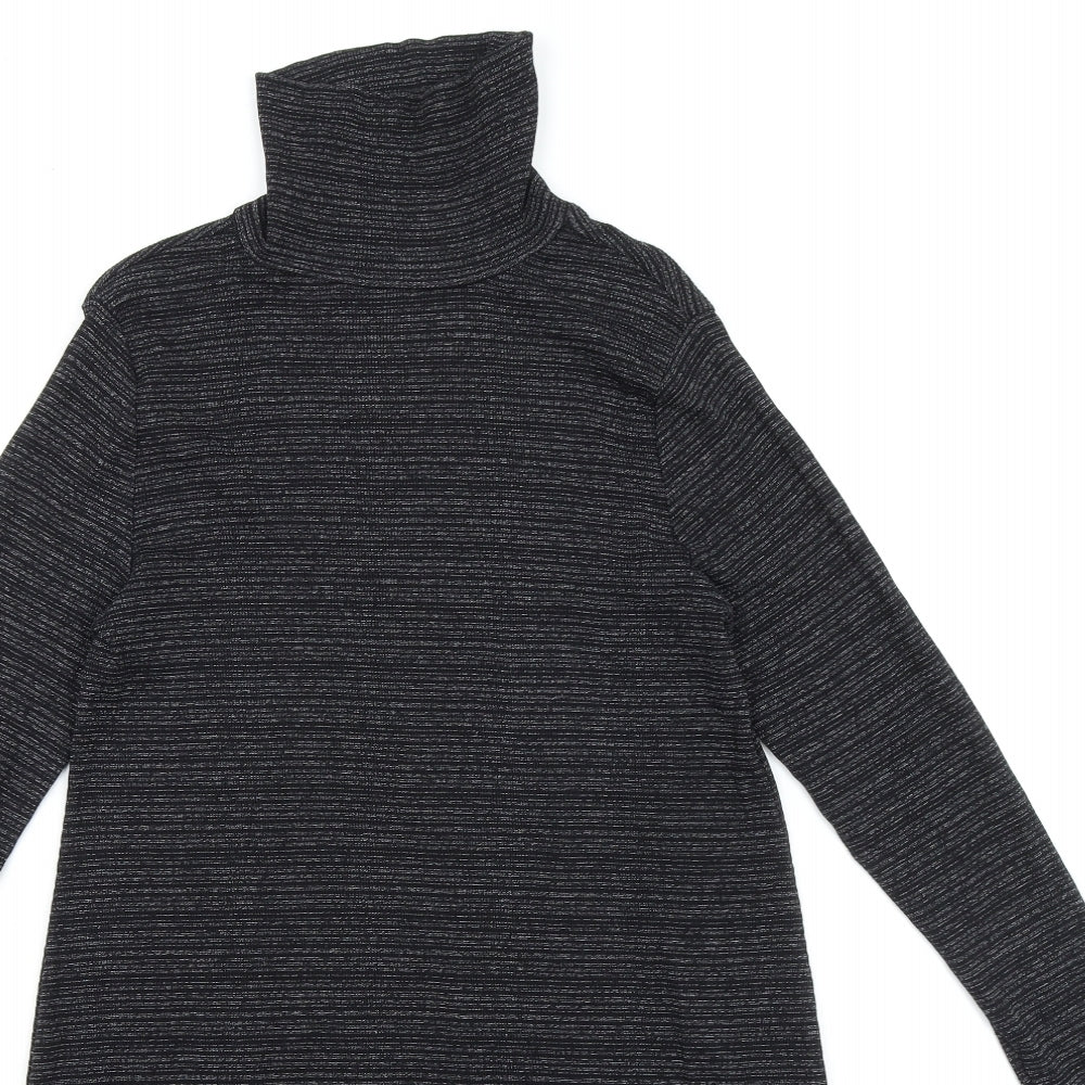 New Look Womens Black Striped Cotton Shift Size 14 Roll Neck Pullover