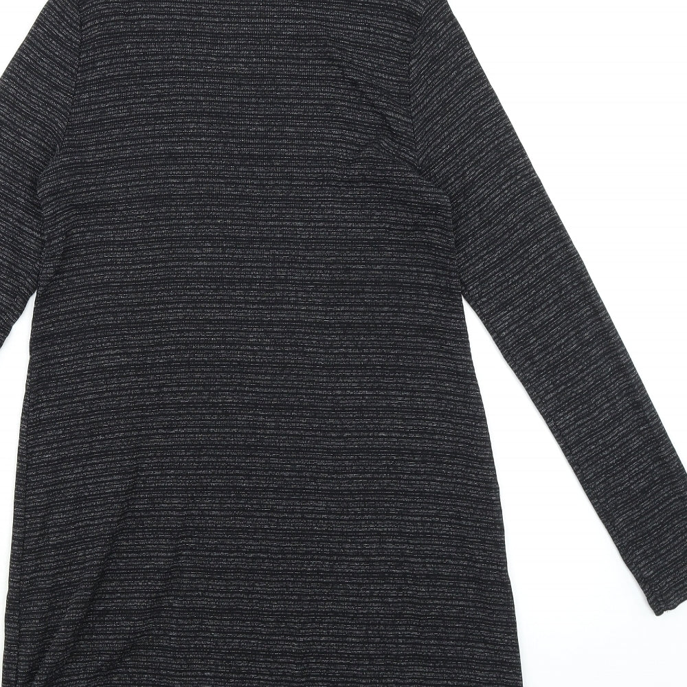 New Look Womens Black Striped Cotton Shift Size 14 Roll Neck Pullover