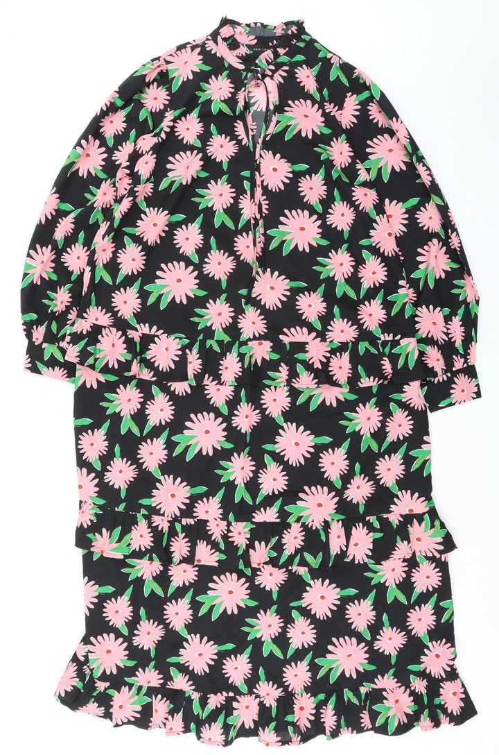 New Look Womens Multicoloured Floral Polyester Shift Size 14 Mock Neck Tie