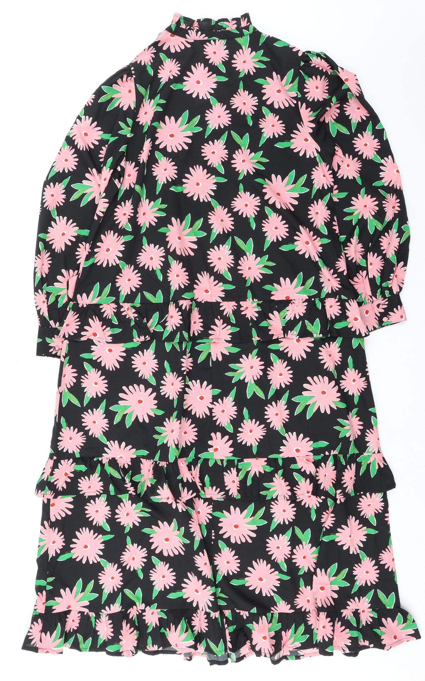 New Look Womens Multicoloured Floral Polyester Shift Size 14 Mock Neck Tie