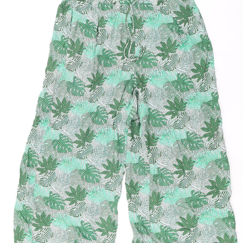Marks and Spencer Womens Green Geometric Viscose Cropped Trousers Size 14 L25 in Regular Drawstring