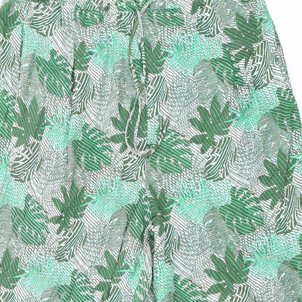 Marks and Spencer Womens Green Geometric Viscose Cropped Trousers Size 14 L25 in Regular Drawstring