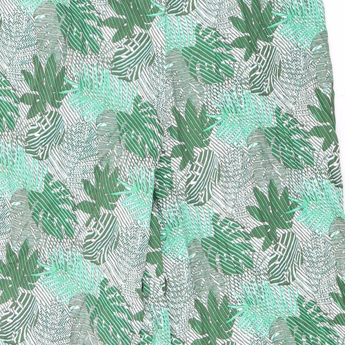 Marks and Spencer Womens Green Geometric Viscose Cropped Trousers Size 14 L25 in Regular Drawstring