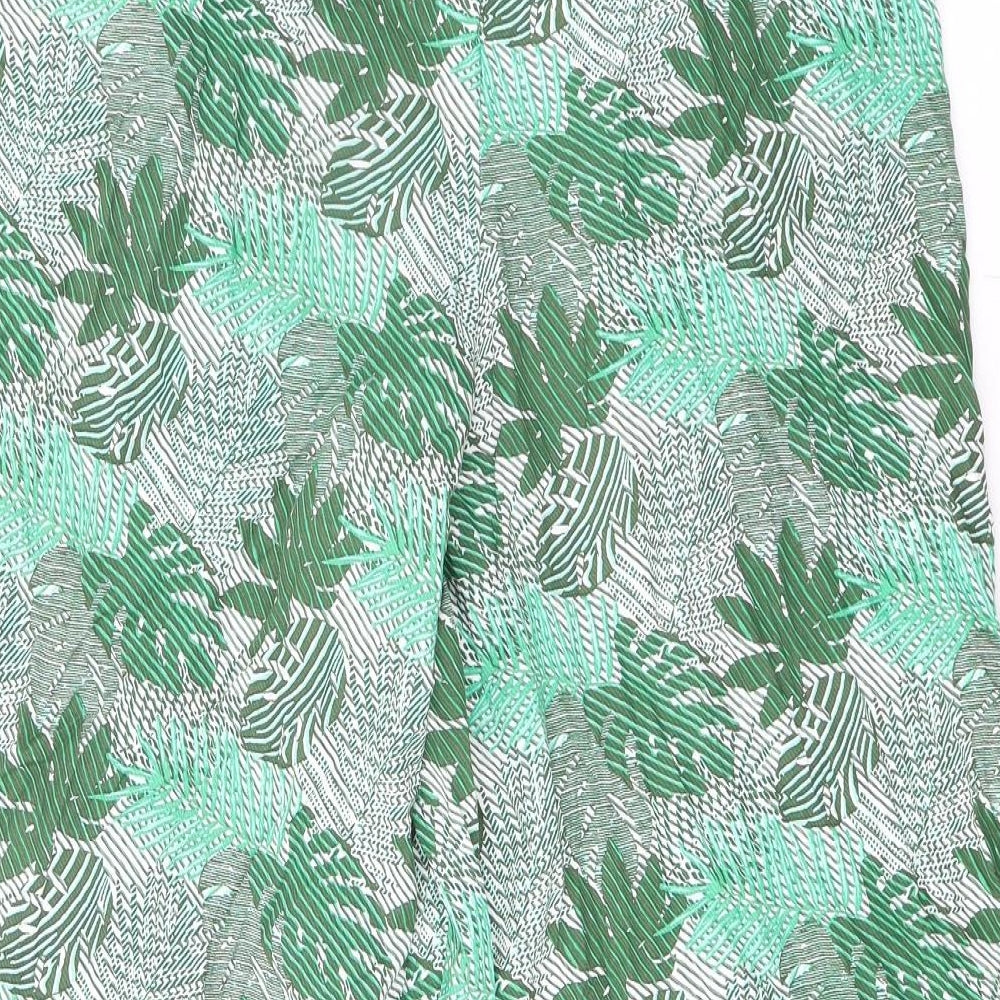 Marks and Spencer Womens Green Geometric Viscose Cropped Trousers Size 14 L25 in Regular Drawstring