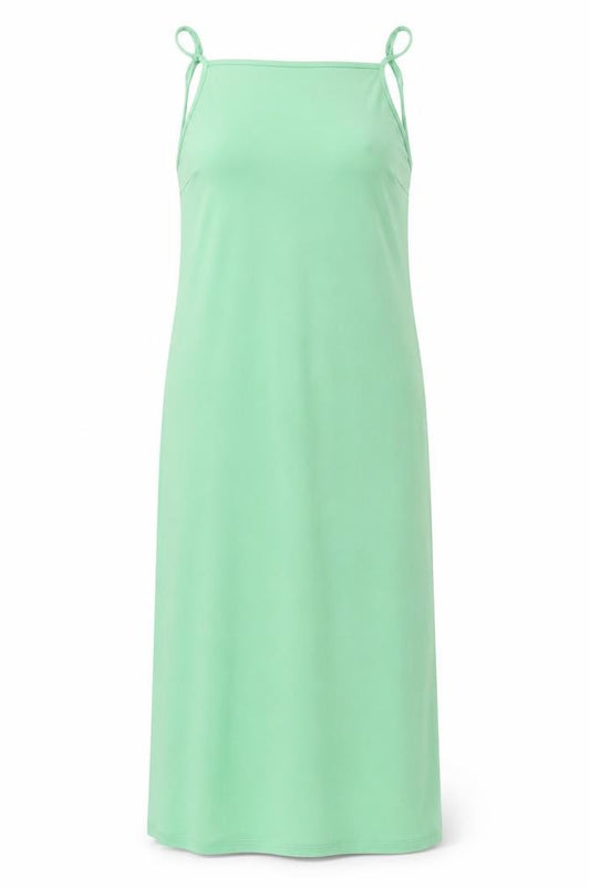 Front view of Marks & Spencer women’s green polyester tank dress, size UK 12, square neck pullover
