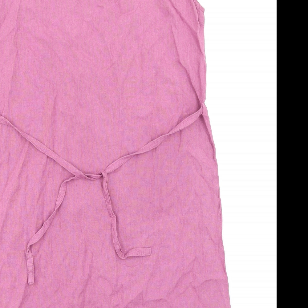 KOKOMARINA Womens Pink Linen Mini Size M Round Neck Pullover