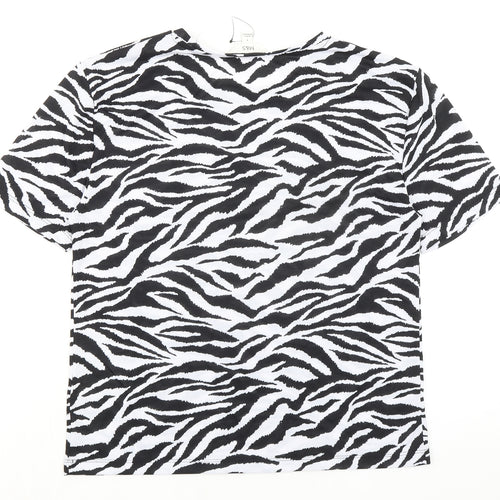 Marks and Spencer Womens Black Animal Print Polyester Basic T-Shirt Size 8 Round Neck - Zebra Print