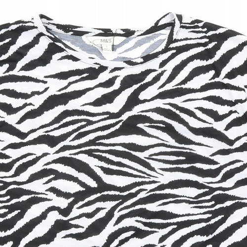 Marks and Spencer Womens Black Animal Print Polyester Basic T-Shirt Size 8 Round Neck - Zebra Print