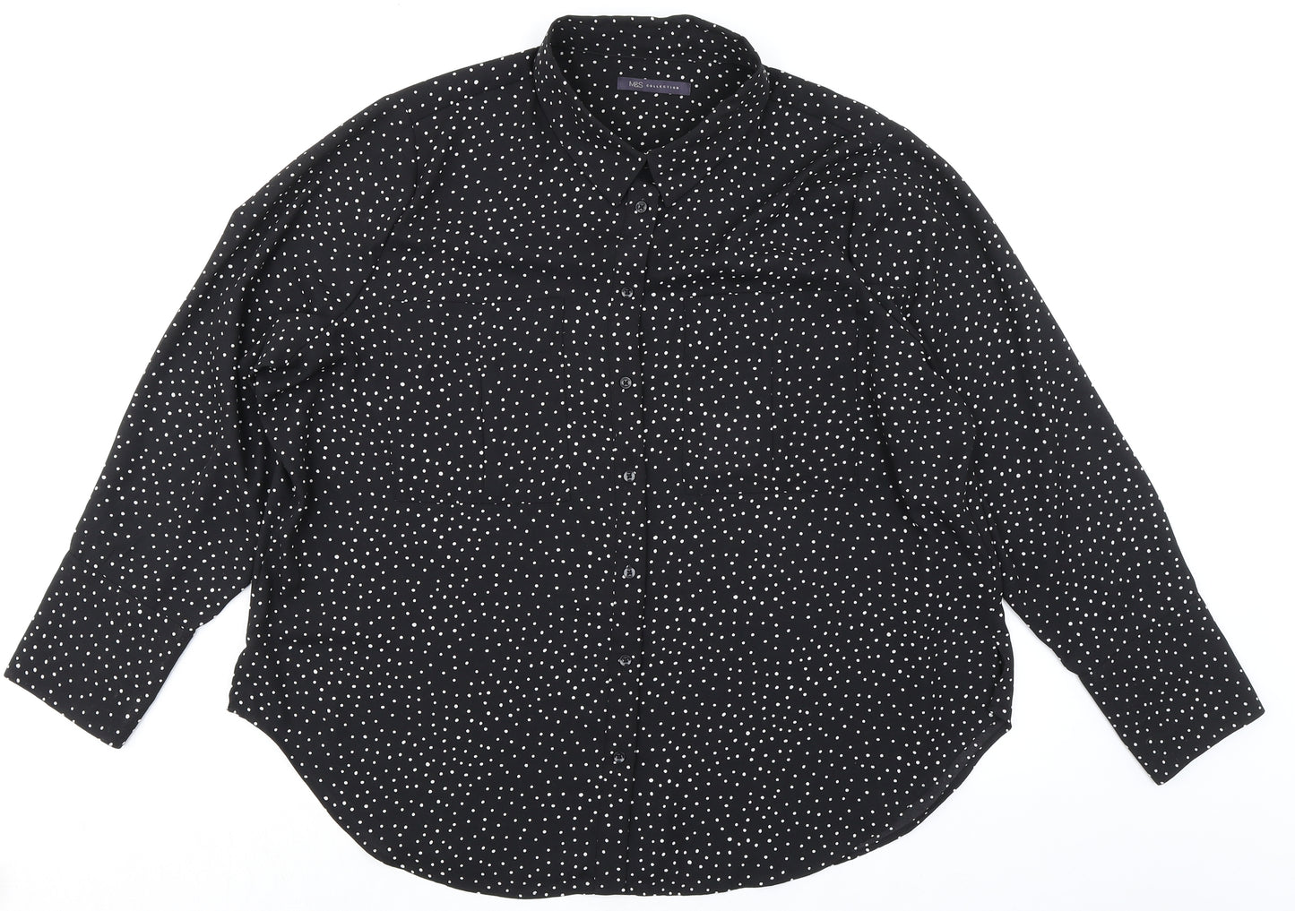 Marks and Spencer Womens Black Polka Dot Polyester Basic Button-Up Size 20 Collared