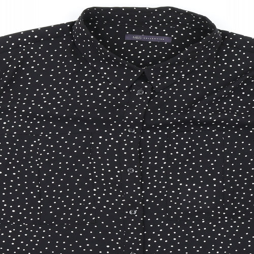 Marks and Spencer Womens Black Polka Dot Polyester Basic Button-Up Size 20 Collared