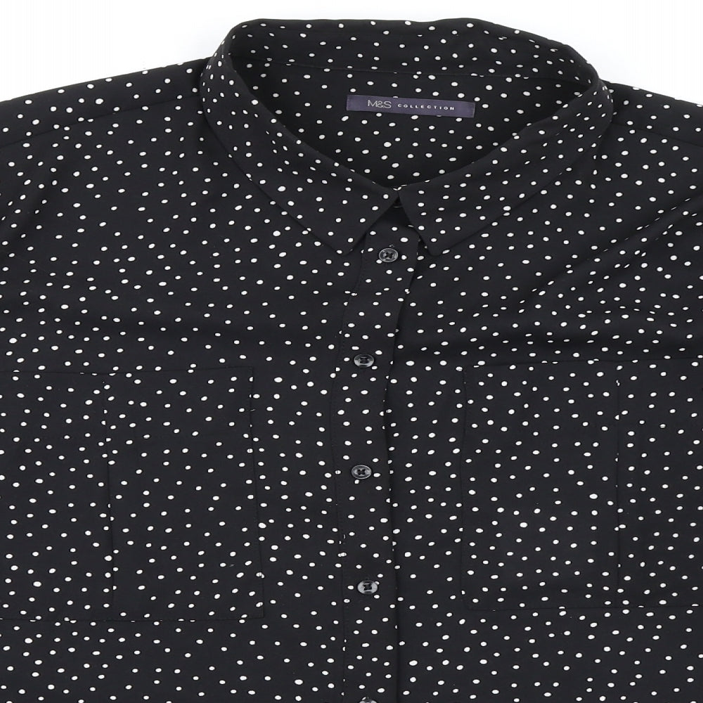 Marks and Spencer Womens Black Polka Dot Polyester Basic Button-Up Size 20 Collared