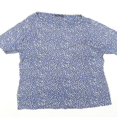 Marks and Spencer Womens Blue Geometric Polyester Basic T-Shirt Size XL Round Neck