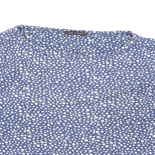 Marks and Spencer Womens Blue Geometric Polyester Basic T-Shirt Size XL Round Neck