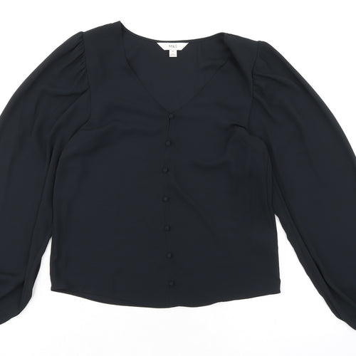 Marks and Spencer Womens Black Polyester Basic Blouse Size 8 V-Neck