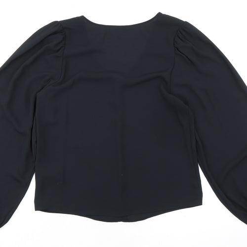Marks and Spencer Womens Black Polyester Basic Blouse Size 8 V-Neck