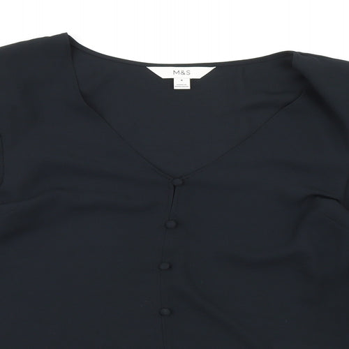 Marks and Spencer Womens Black Polyester Basic Blouse Size 8 V-Neck