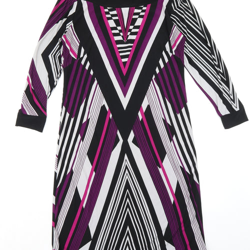 Marks and Spencer Womens Multicoloured Geometric Polyester Shift Size 8 Boat Neck Pullover