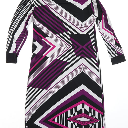 Marks and Spencer Womens Multicoloured Geometric Polyester Shift Size 8 Boat Neck Pullover