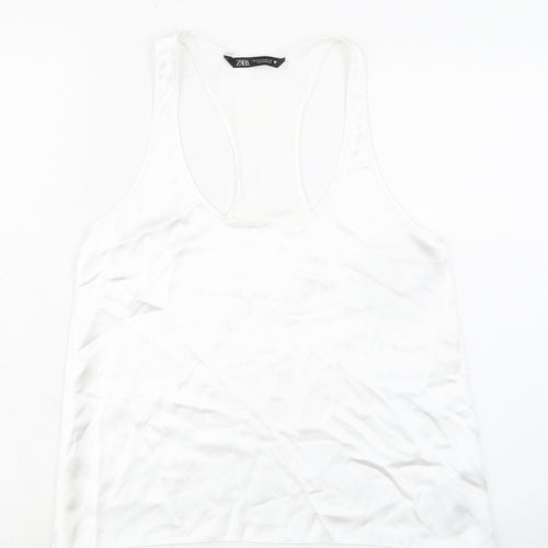 Zara Womens White Polyester Basic Tank Size M Scoop Neck