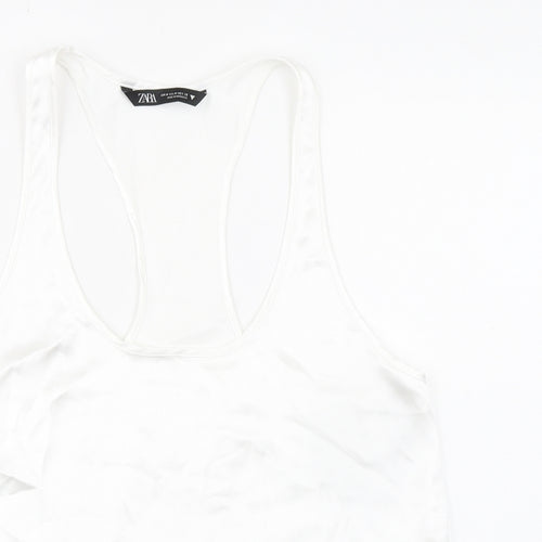 Zara Womens White Polyester Basic Tank Size M Scoop Neck
