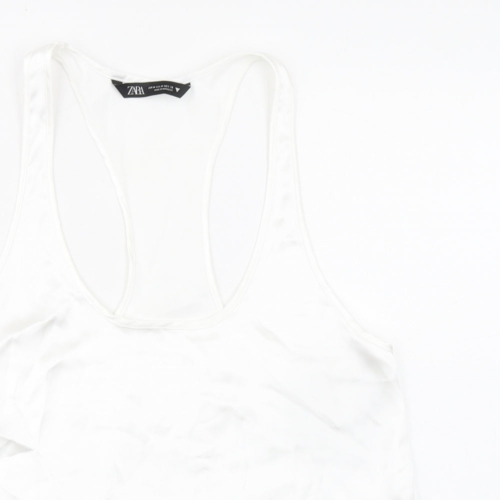 Zara Womens White Polyester Basic Tank Size M Scoop Neck