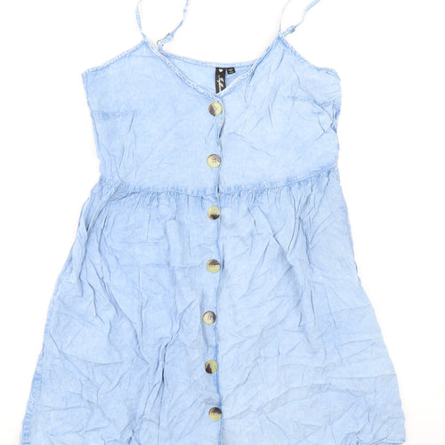 Influence Womens Blue Viscose Tank Dress Size 10 V-Neck Button