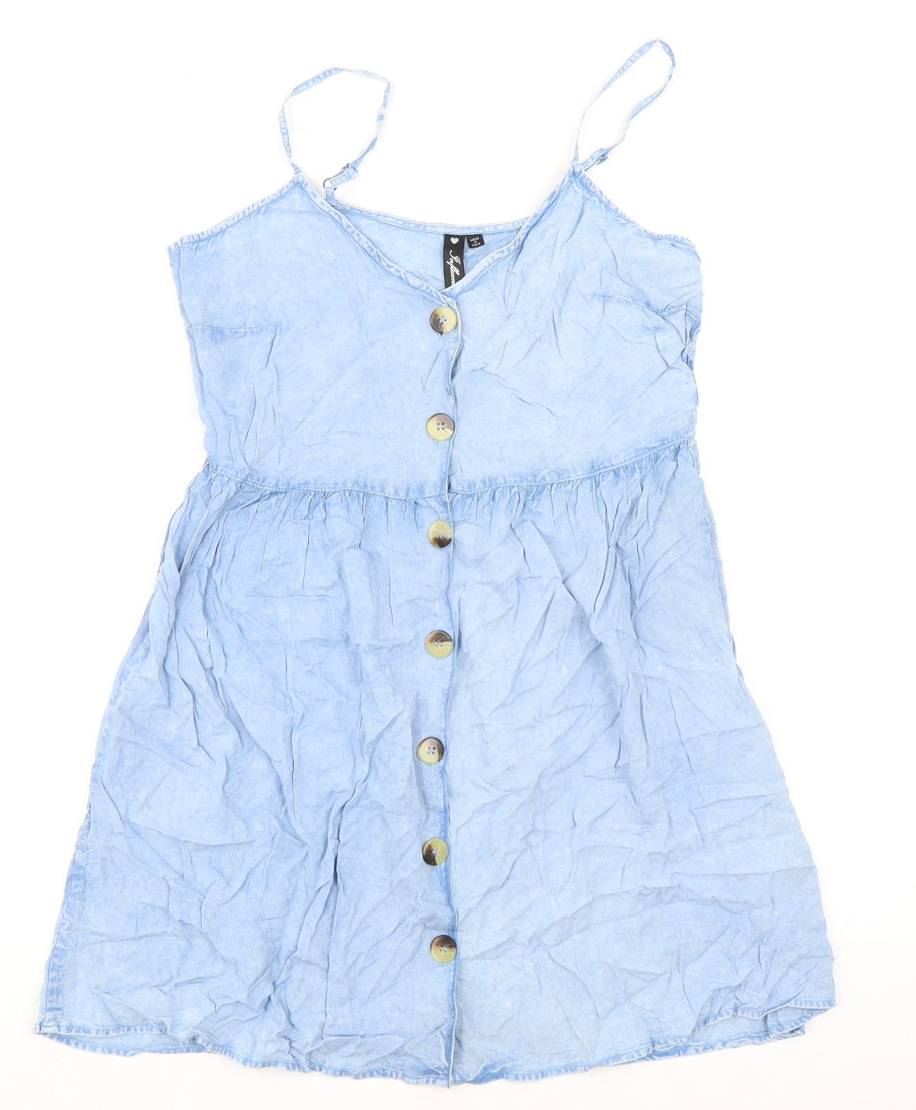 Influence Womens Blue Viscose Tank Dress Size 10 V-Neck Button