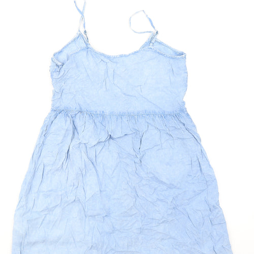 Influence Womens Blue Viscose Tank Dress Size 10 V-Neck Button