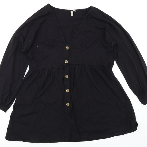 ASOS Womens Black 100% Cotton A-Line Size 16 V-Neck Button