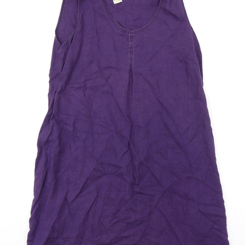 Mistral Womens Purple Linen A-Line Size 12 Scoop Neck Pullover