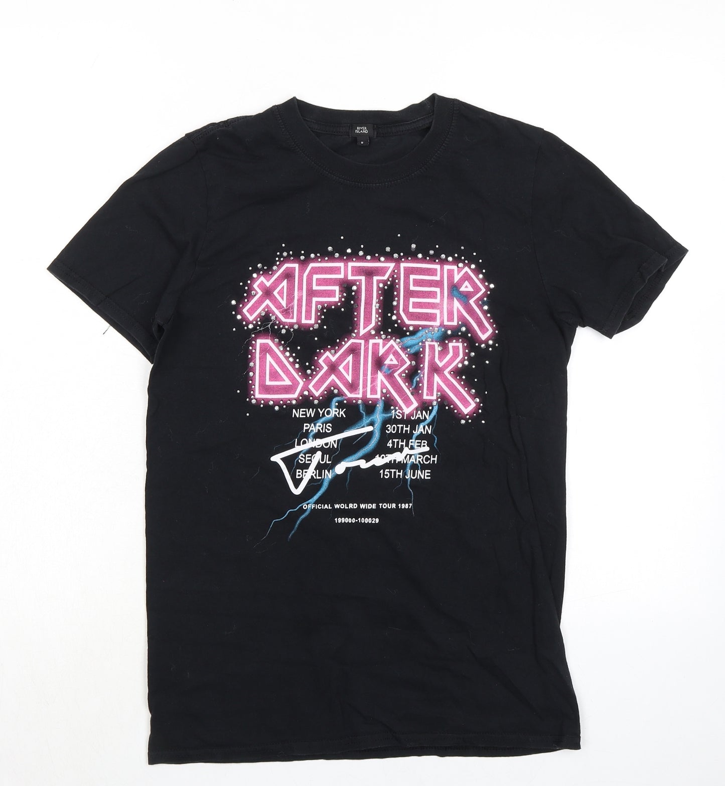 River Island Womens Black 100% Cotton Basic T-Shirt Size 8 Round Neck - After Dark