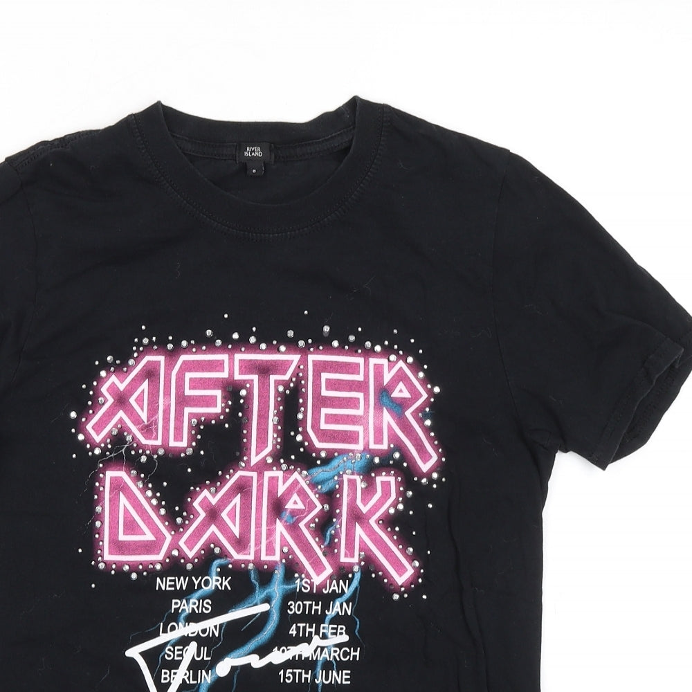 River Island Womens Black 100% Cotton Basic T-Shirt Size 8 Round Neck - After Dark