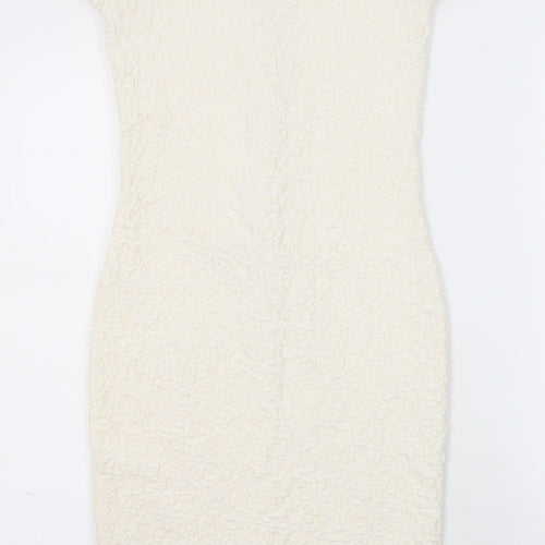 River Island Womens Ivory Geometric Polyester Pencil Dress Size 8 Round Neck Zip