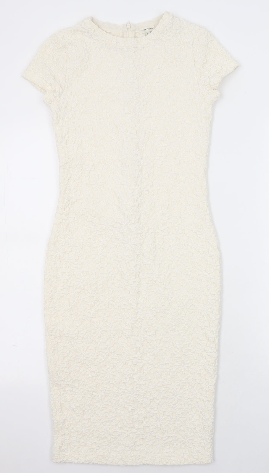 River Island Womens Ivory Geometric Polyester Pencil Dress Size 8 Round Neck Zip