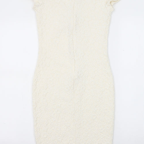 River Island Womens Ivory Geometric Polyester Pencil Dress Size 8 Round Neck Zip