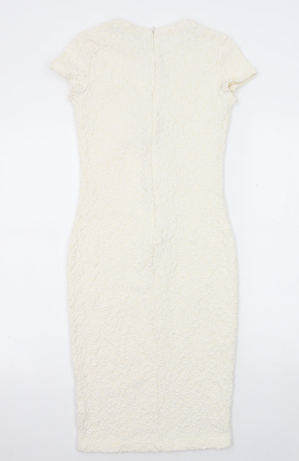 River Island Womens Ivory Geometric Polyester Pencil Dress Size 8 Round Neck Zip