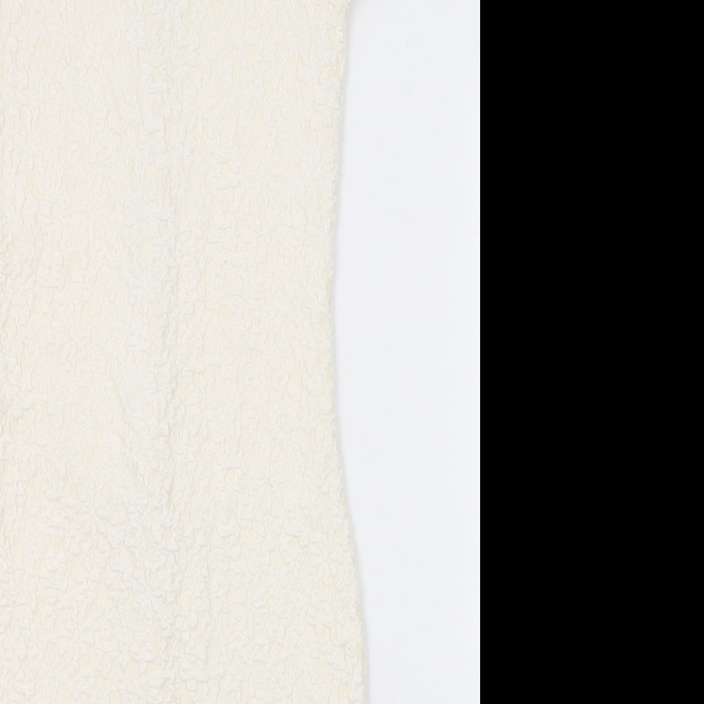River Island Womens Ivory Geometric Polyester Pencil Dress Size 8 Round Neck Zip