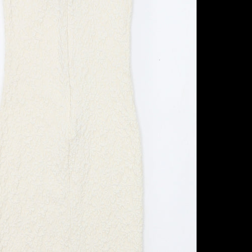 River Island Womens Ivory Geometric Polyester Pencil Dress Size 8 Round Neck Zip