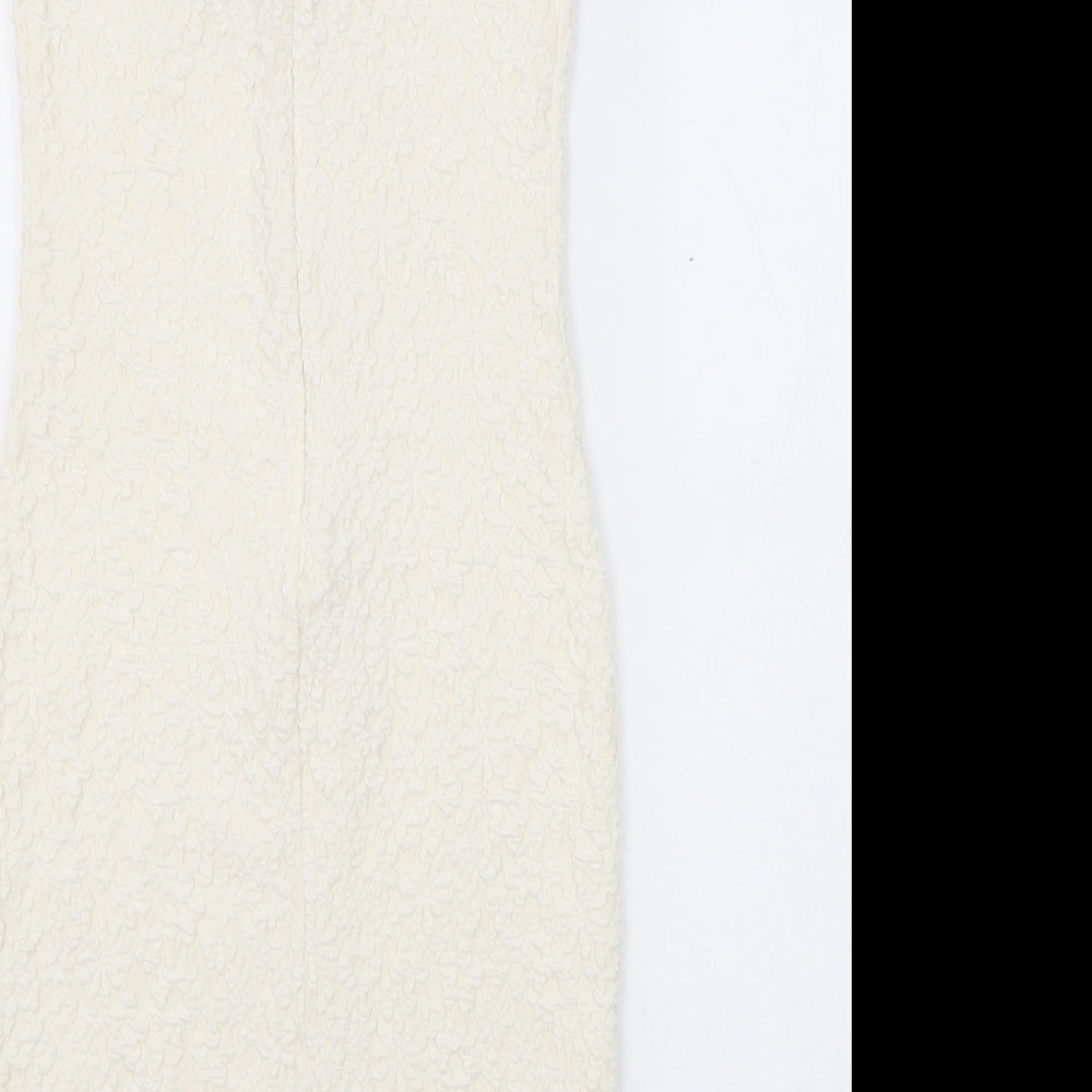 River Island Womens Ivory Geometric Polyester Pencil Dress Size 8 Round Neck Zip