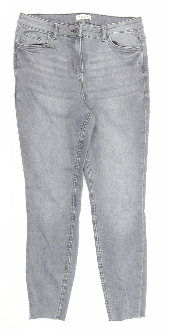 Papaya Womens Grey Cotton Skinny Jeans Size 14 L26 in Regular Zip