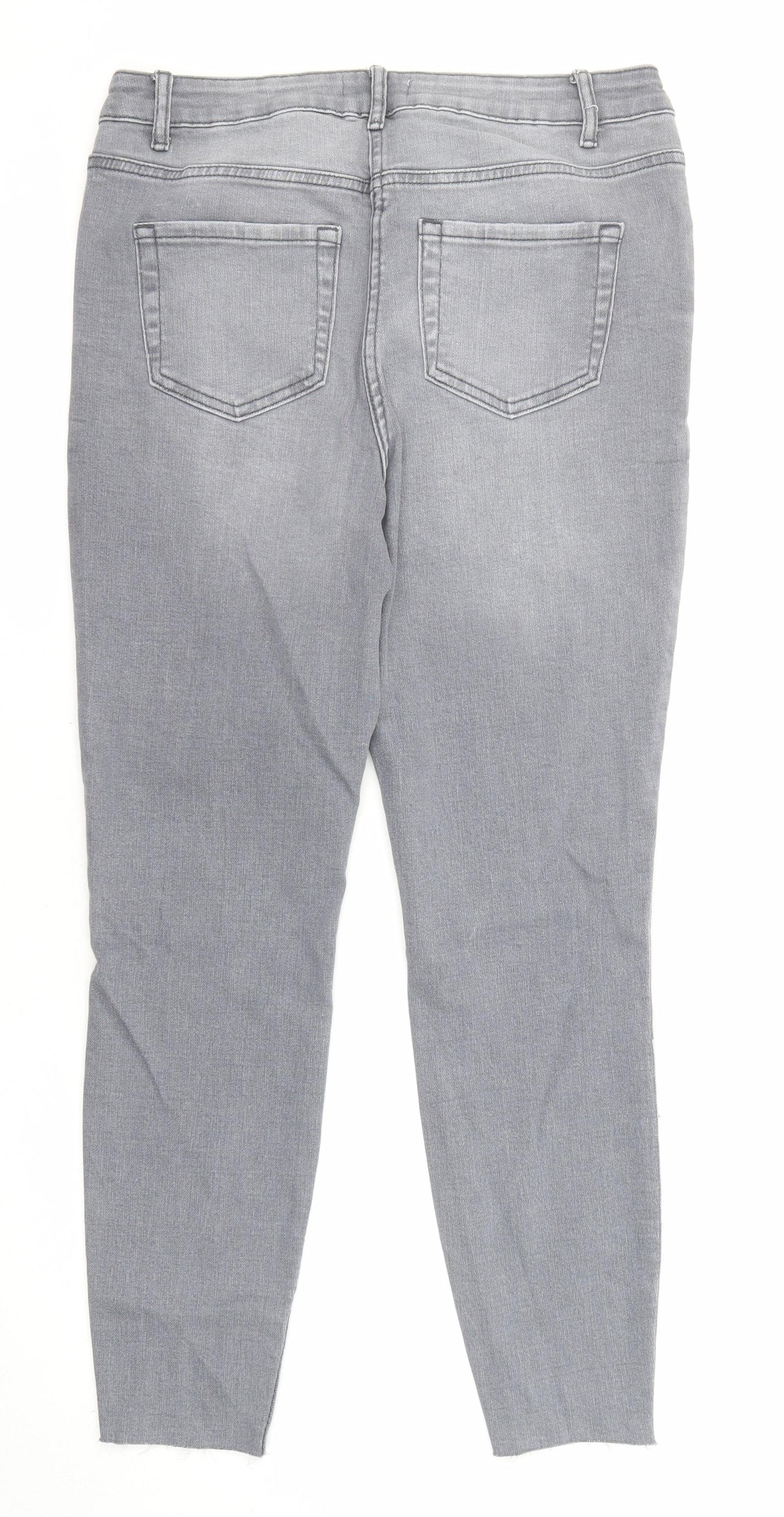 Papaya Womens Grey Cotton Skinny Jeans Size 14 L26 in Regular Zip